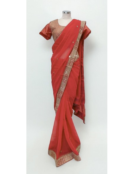 Sari indien prêt a porter Suhana rouge  - 1