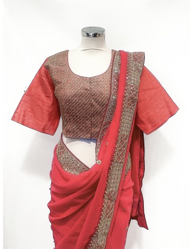 Sari indien prêt a porter Suhana rouge  - 2
