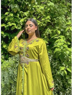 Caftan pas cher Takchita Robe oriental Valencienne Laila vert  - 1 2