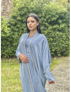 Abaya Lille Ensemble Robe kimono bleu clair  - 1 2