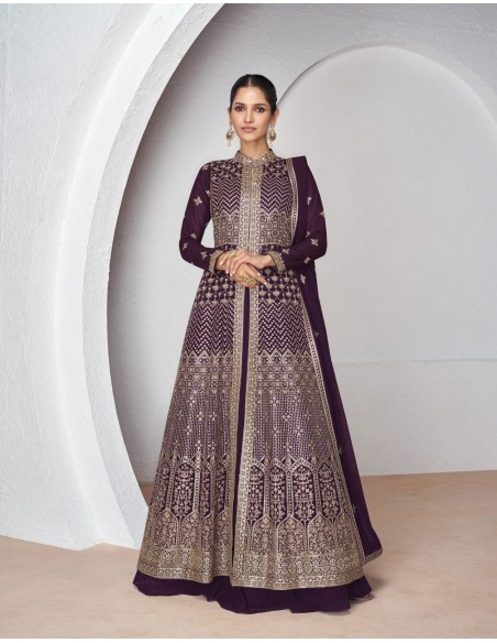 Gown indienne pakistanaise anarkali salwar churidar AAKRUTI violet  - 1