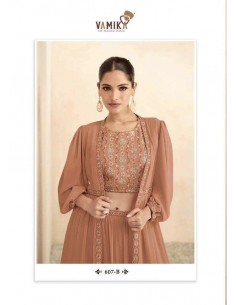 Lehenga Choli sari Vamika brodé corail marron  - 1 2