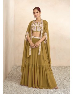 Lehenga Choli sari Vamika brodé vert Mehendi  - 1