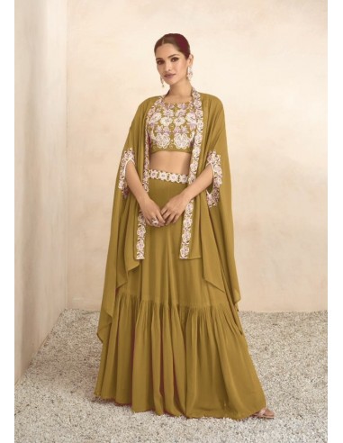 Lehenga Choli sari Vamika brodé vert Mehendi  - 1