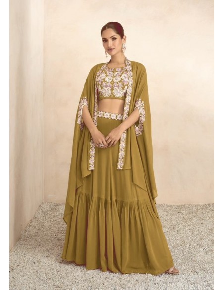 Lehenga Choli sari Vamika brodé vert Mehendi  - 1