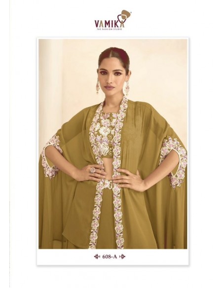 Lehenga Choli sari Vamika brodé vert Mehendi  - 2