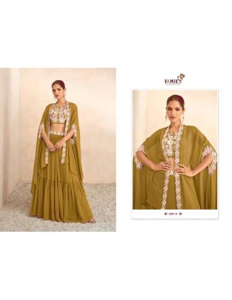 Lehenga Choli sari Vamika brodé vert Mehendi  - 3
