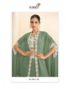 Lehenga Choli sari Vamika brodé vert  - 1 2