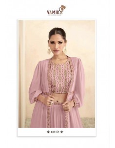 Lehenga Choli sari Vamika brodé Rose clair  - 1 2