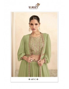 Lehenga Choli sari Vamika brodé Vert pistache  - 1 2