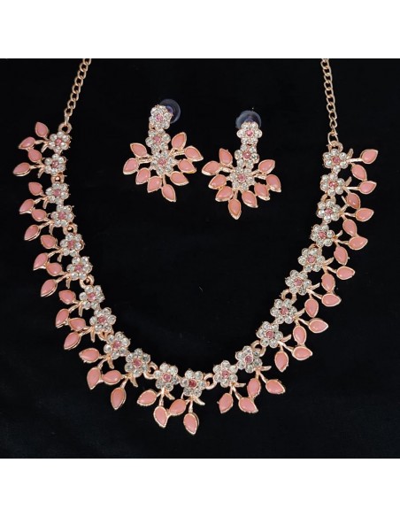 SET Bijoux collier flower dore rose clair  - 1