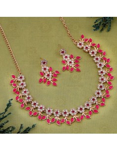 SET Bijoux collier flower dore rose  - 1