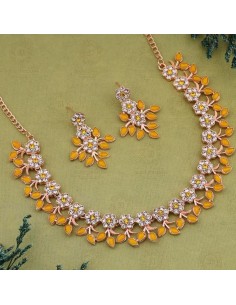 SET Bijoux collier flower dore jaune  - 1