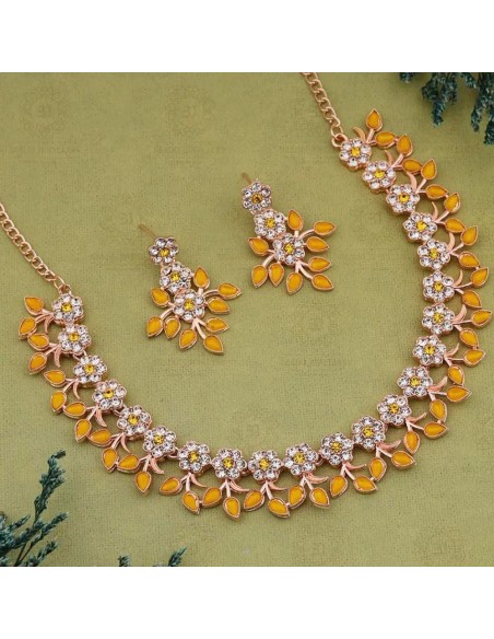 SET Bijoux collier flower dore jaune  - 1