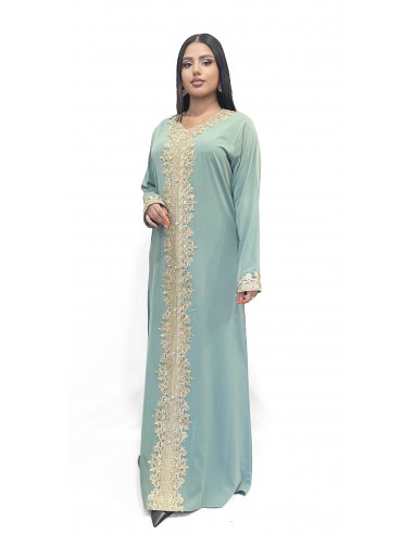 Caftan grande taille Takchita Robe oriental Douai Suheina Vert Clair Mai24  - 3