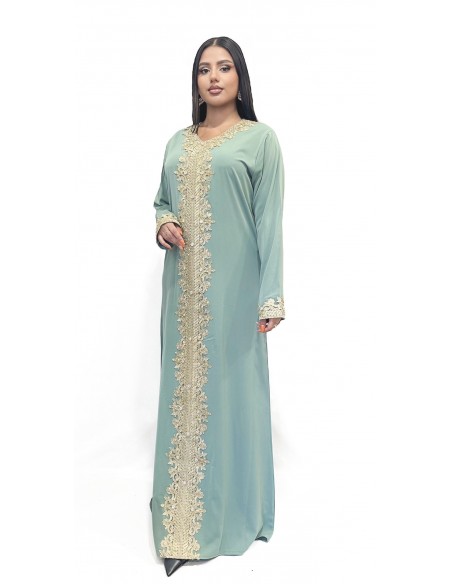 Caftan grande taille Takchita Robe oriental Douai Suheina Vert Clair Mai24  - 3