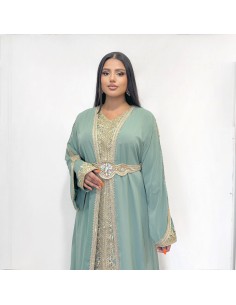 Caftan grande taille Takchita Robe oriental Douai Suheina Vert Clair Mai24 - 1 2