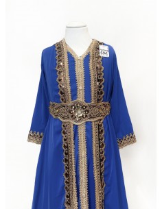 Caftan enfant fille BOZAAN bleu royal et bronze  - 1 2