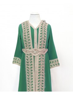 Caftan enfant fille BOZAAN vert et doré  - 1 2