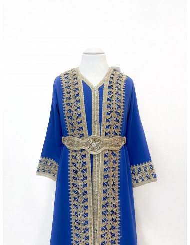 Caftan enfant fille BOZAAN bleu et doré  - 2