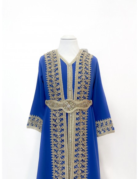 Caftan enfant fille BOZAAN bleu et doré  - 2