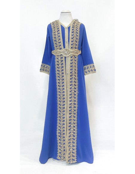 Caftan enfant fille BOZAAN bleu et doré  - 1