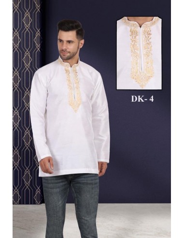 Tunique indien Kurti homme brodé avinash Blanc  - 1