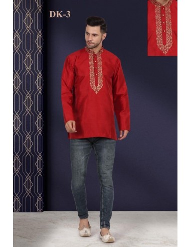 Tunique indien Kurti homme brodé avinash Rouge  - 1