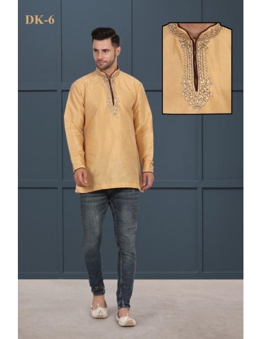 Tunique indien Kurti homme brodé avinash Beige doré  - 1