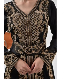 Takchita Robe oriental caftan satiné Rania noir doré - 1 2