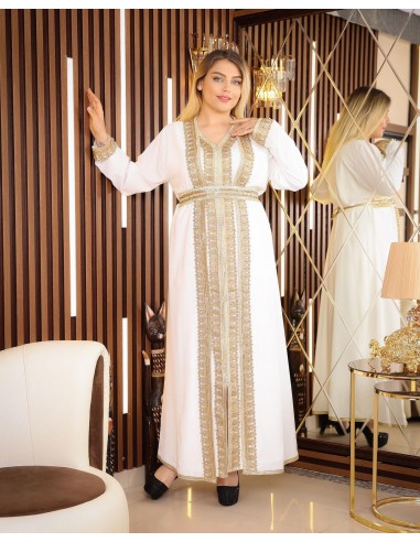 Caftan grande taille Roubaix Chic pas cher Blanc et dore J24  - 2