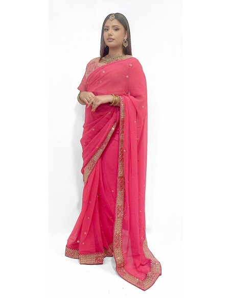 Sari indien prêt a porter Suhana rose  - 1