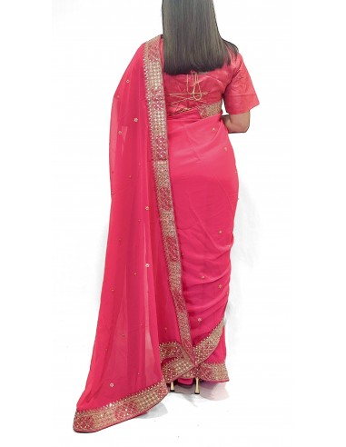 Sari indien prêt a porter Suhana rose  - 3