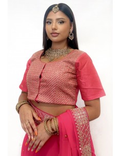 Sari indien prêt a porter Suhana rose  - 1 2
