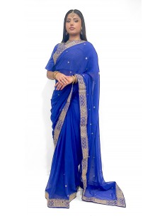 Sari indien prêt a porter Suhana Bleu  - 1