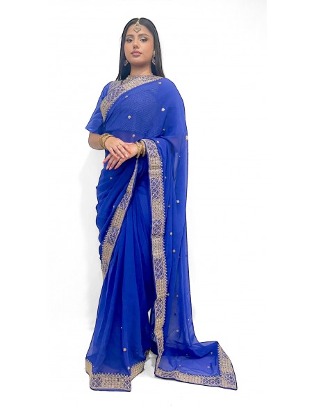 Sari indien prêt a porter Suhana Bleu  - 1