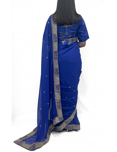 Sari indien prêt a porter Suhana Bleu  - 3