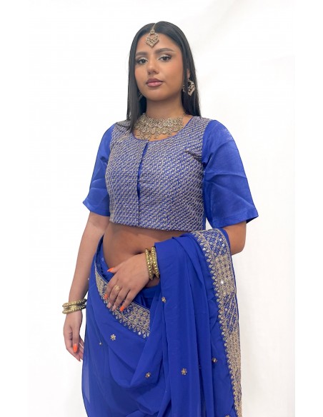 Sari indien prêt a porter Suhana Bleu  - 2