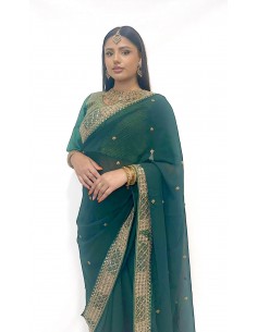 Sari indien prêt a porter Suhana vert  - 1 2