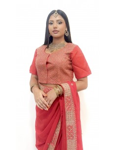 Sari indien prêt a porter Suhana rouge  - 1 2