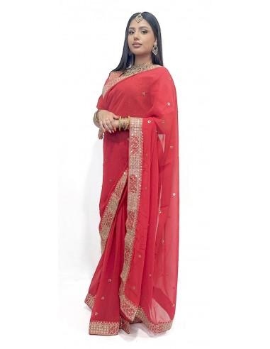 Sari indien prêt a porter Suhana rouge  - 1