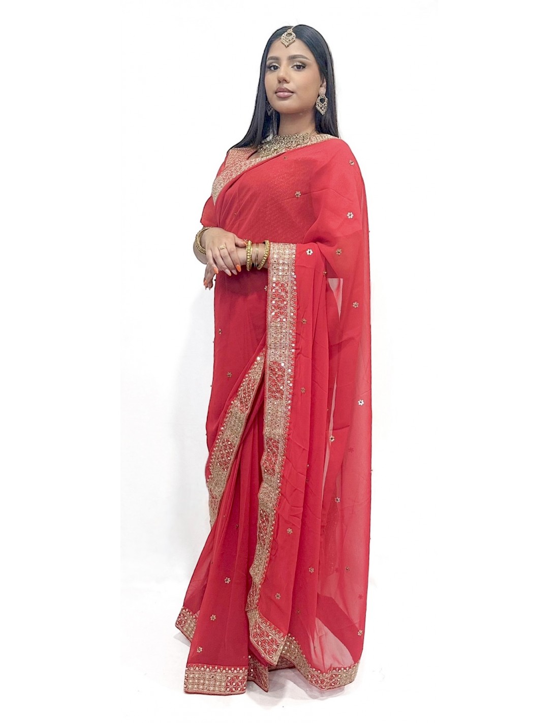 Sari indien prêt a porter Suhana rouge Robe indienne (sari indien,