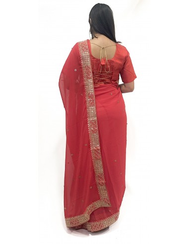 Sari indien prêt a porter Suhana rouge  - 3