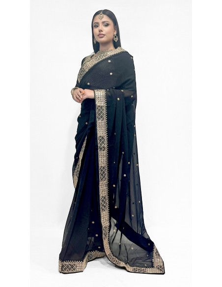 Sari indien prêt a porter Suhana noir  - 2