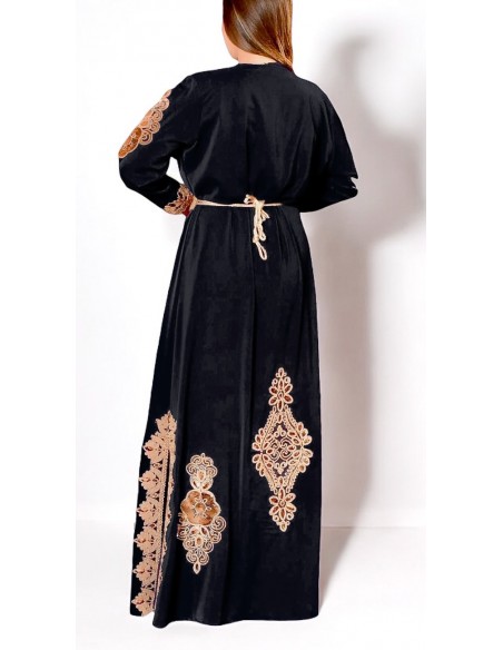 Caftan grande taille Lille Chic pas cher Noir et dore J24  - 3