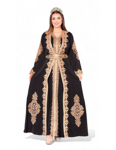 Caftan grande taille Lille Chic pas cher Noir et dore J24  - 2