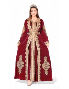 Caftan grande taille Lille Chic pas cher Rouge et dore J24  - 1 2