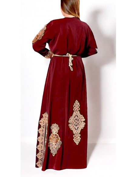 Caftan grande taille Lille Chic pas cher Rouge et dore J24  - 3