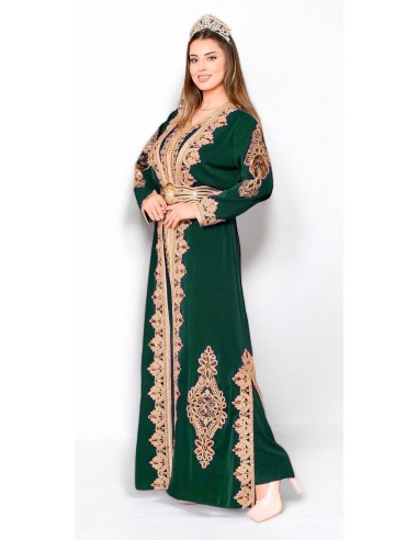 Caftan grande taille Valencienne Chic pas cher Vert et dore J24  - 1