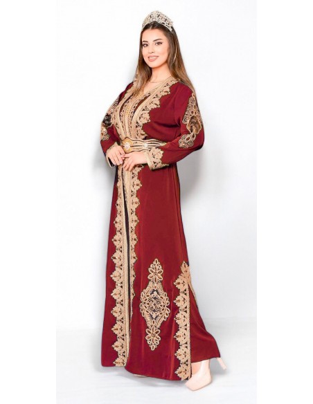 Caftan grande taille Lille Chic pas cher Rouge et dore J24 Caftan R